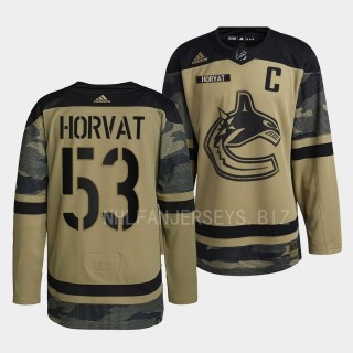 2022 Armed Forces Bo Horvat Vancouver Canucks Green #53 Camo Warm-up Jersey
