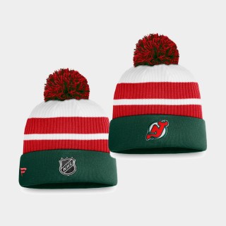 2020-21 New Jersey Devils Green 2021 Special Edition Throwback Pom Cuffed Knit Hat