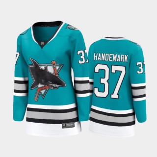 2020-21 Women's San Jose Sharks Frederik Handemark #37 30th Anniversary Heritage Breakaway Player Jersey - Teal
